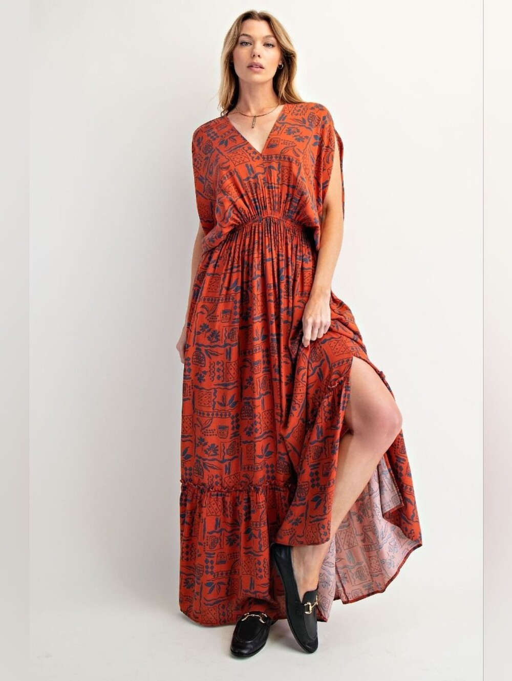 NWT Aztec Printed Challis Rayon Maxi Dress Size S